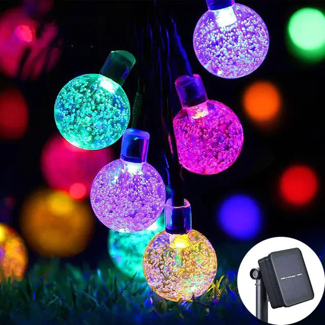 Solar Crystal Ball LED String Lights for Outdoors