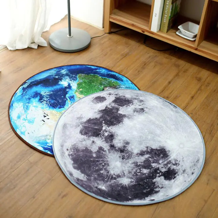 Moon,Earth Round Rug