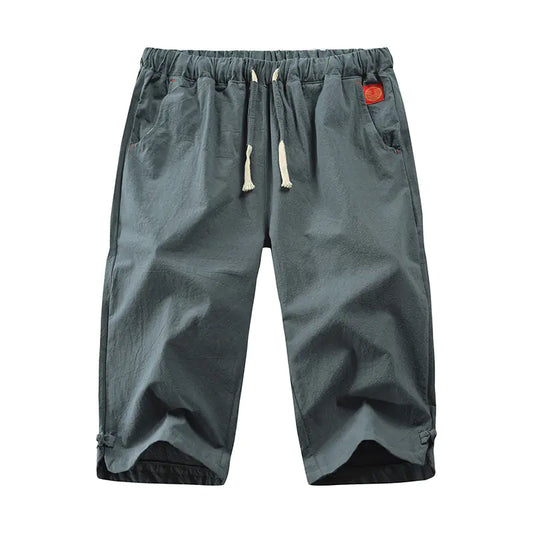 Cropped Cotton-Linen Trousers with Tie and Buckle