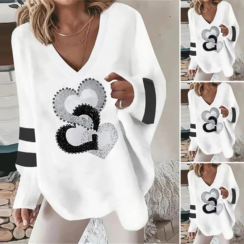 V Neck Heart Sweater