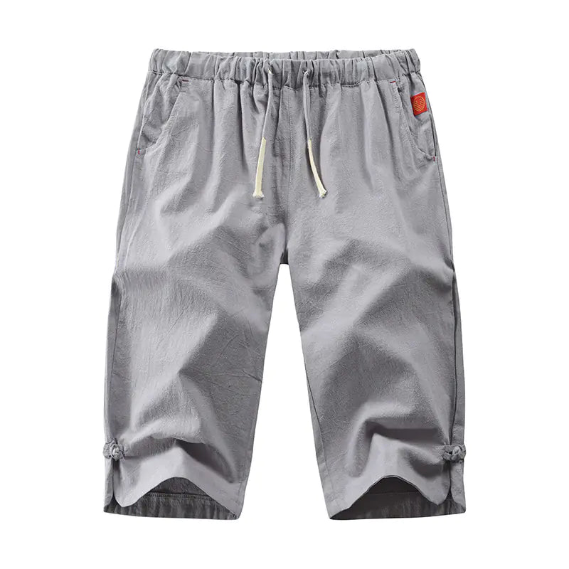 Cropped Cotton-Linen Trousers with Tie and Buckle