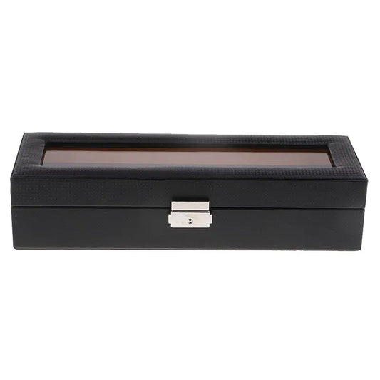 Carbon Fiber 6-Slot Watch Box in Black Leather