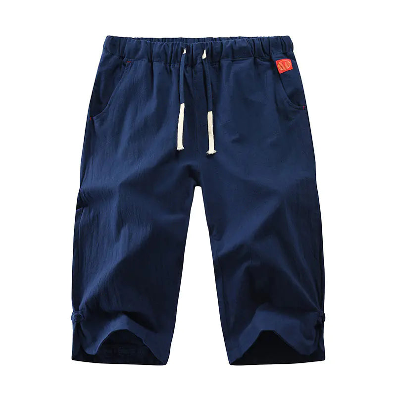 Cropped Cotton-Linen Trousers with Tie and Buckle