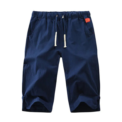 Cropped Cotton-Linen Trousers with Tie and Buckle