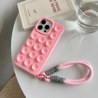 Simple Silicone Suction Cup Lanyard Phone Case for iPhone – Shockproof Protective Cover