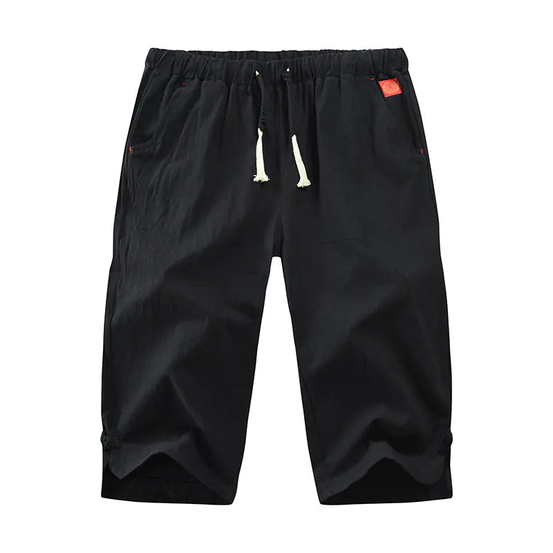 Cropped Cotton-Linen Trousers with Tie and Buckle