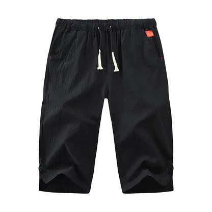 Cropped Cotton-Linen Trousers with Tie and Buckle
