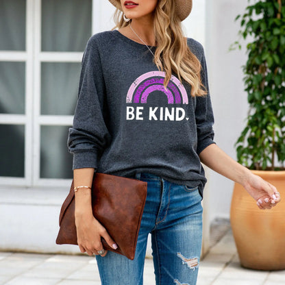 Rainbow Print Casual Loose Round Neck Sweater