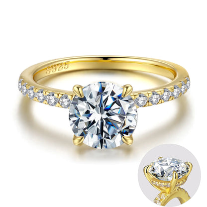 SMILEST CZ Engagement Rings for Women 2ct Round 14K Yellow Gold Plated Solid Sterling Silver Rings CZ Rings for Women Wedding Rings for Women Sterling Silver Rings Jewelry for Women Wife Size 9.5