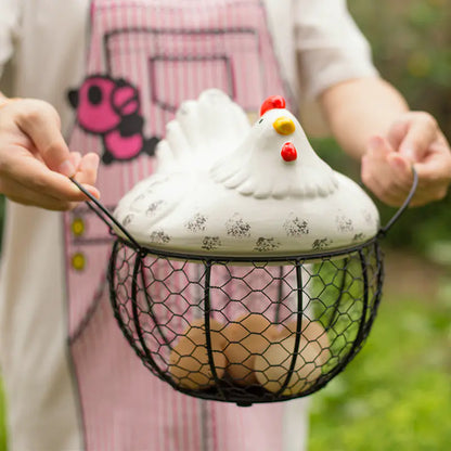 Ceramic Egg Basket with Chicken Design and Fruit Holder