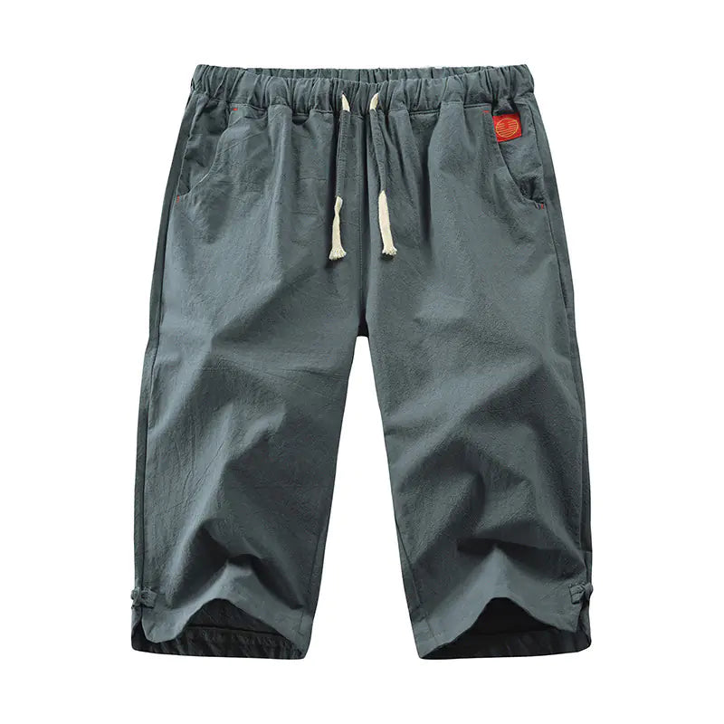 Cropped Cotton-Linen Trousers with Tie and Buckle
