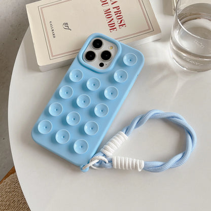 Simple Silicone Suction Cup Lanyard Phone Case for iPhone – Shockproof Protective Cover