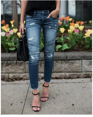 Fringed Pleated Stretch Leggings and Jeans