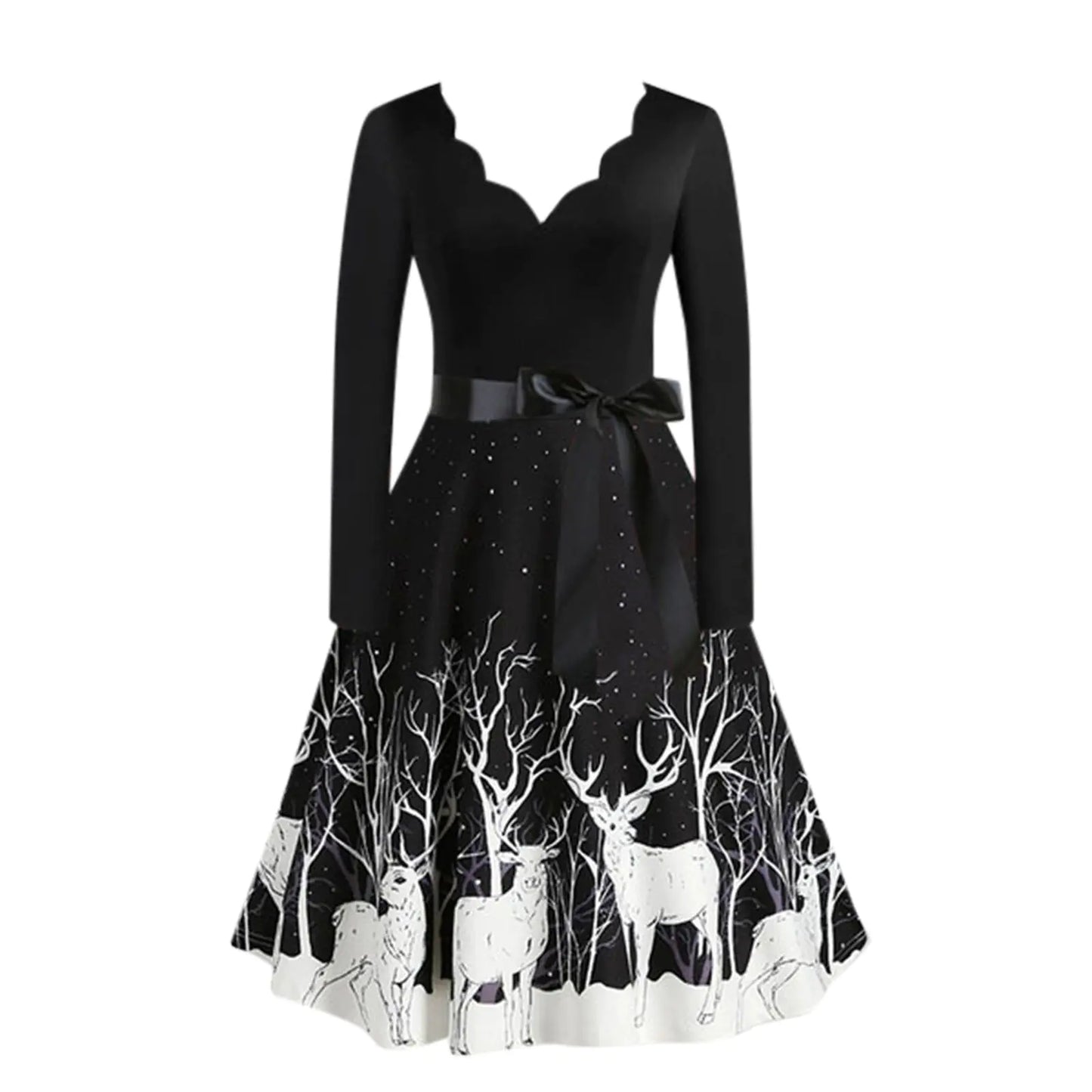 Slim Fit Burnt Flower V-Neck Swing Dress