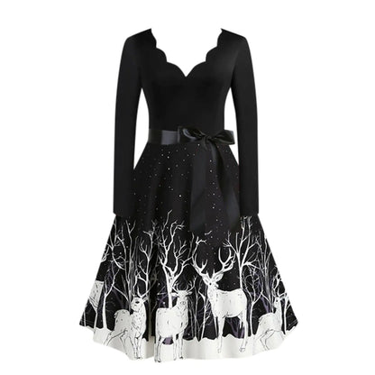 Slim Fit Burnt Flower V-Neck Swing Dress