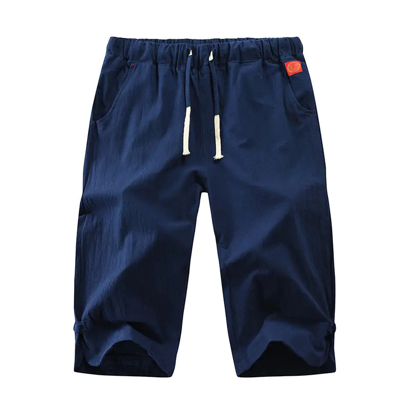Cropped Cotton-Linen Trousers with Tie and Buckle