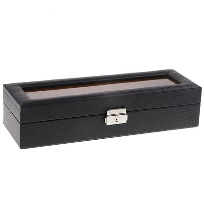 Carbon Fiber 6-Slot Watch Box in Black Leather