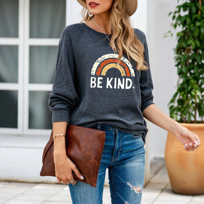 Rainbow Print Casual Loose Round Neck Sweater