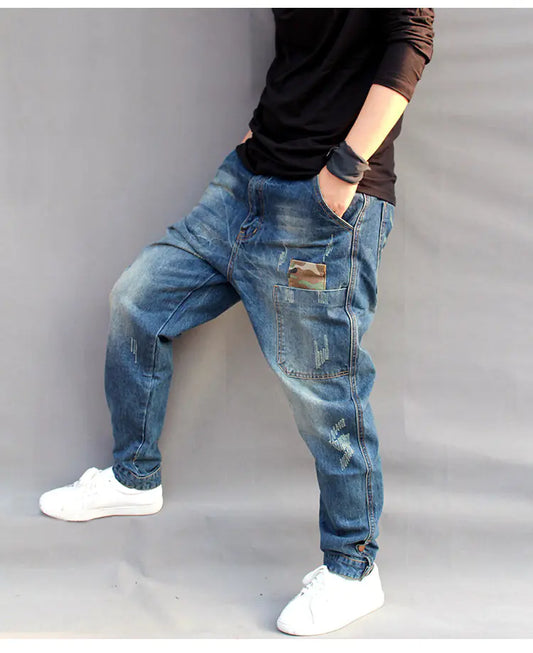 Plus Size Casual Loose Multi-Pocket Washed Jeans