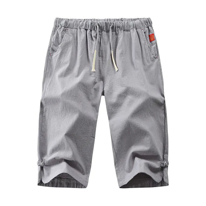Cropped Cotton-Linen Trousers with Tie and Buckle