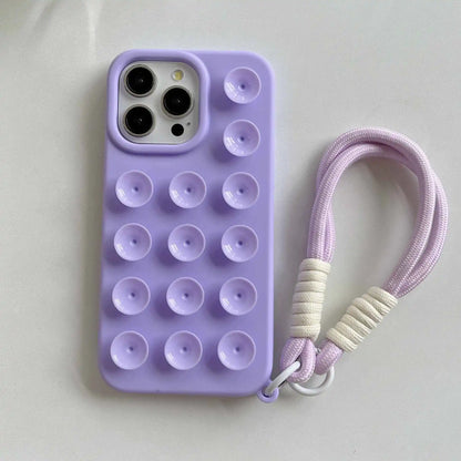 Simple Silicone Suction Cup Lanyard Phone Case for iPhone – Shockproof Protective Cover