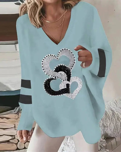 V Neck Heart Sweater