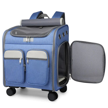Large Capacity Foldable Pet Trolley Backpack with Wheels