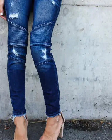 Fringed Pleated Stretch Leggings and Jeans