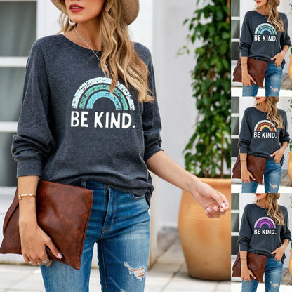 Rainbow Print Casual Loose Round Neck Sweater