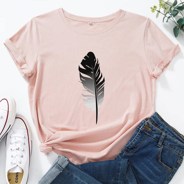 Women's Loose Fit Cotton Printed Short Sleeve T-Shirt